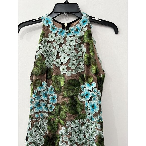 New Bronx and Banco Size US 4 Embroidery Cocktail Dress Hydrangea Blue/Green - Picture 13 of 14